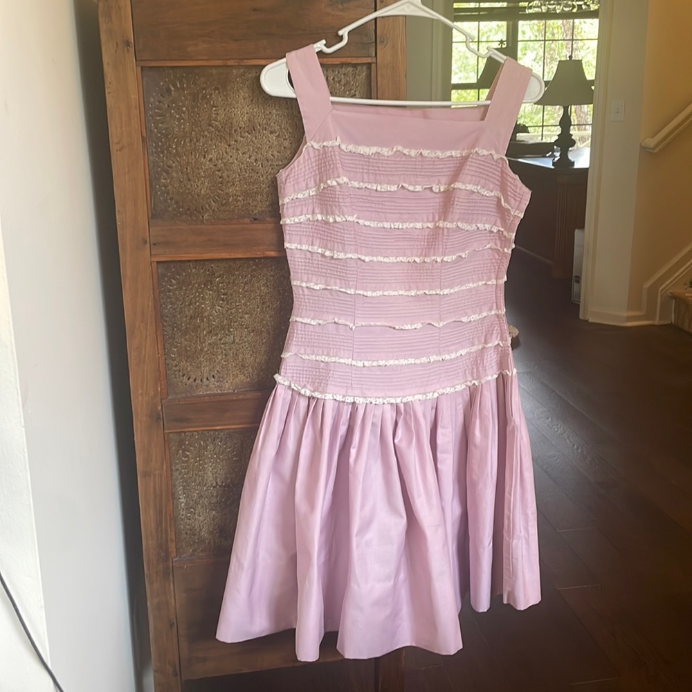 Beautiful Lavender Vintage dress with tiny pleats and lace rows